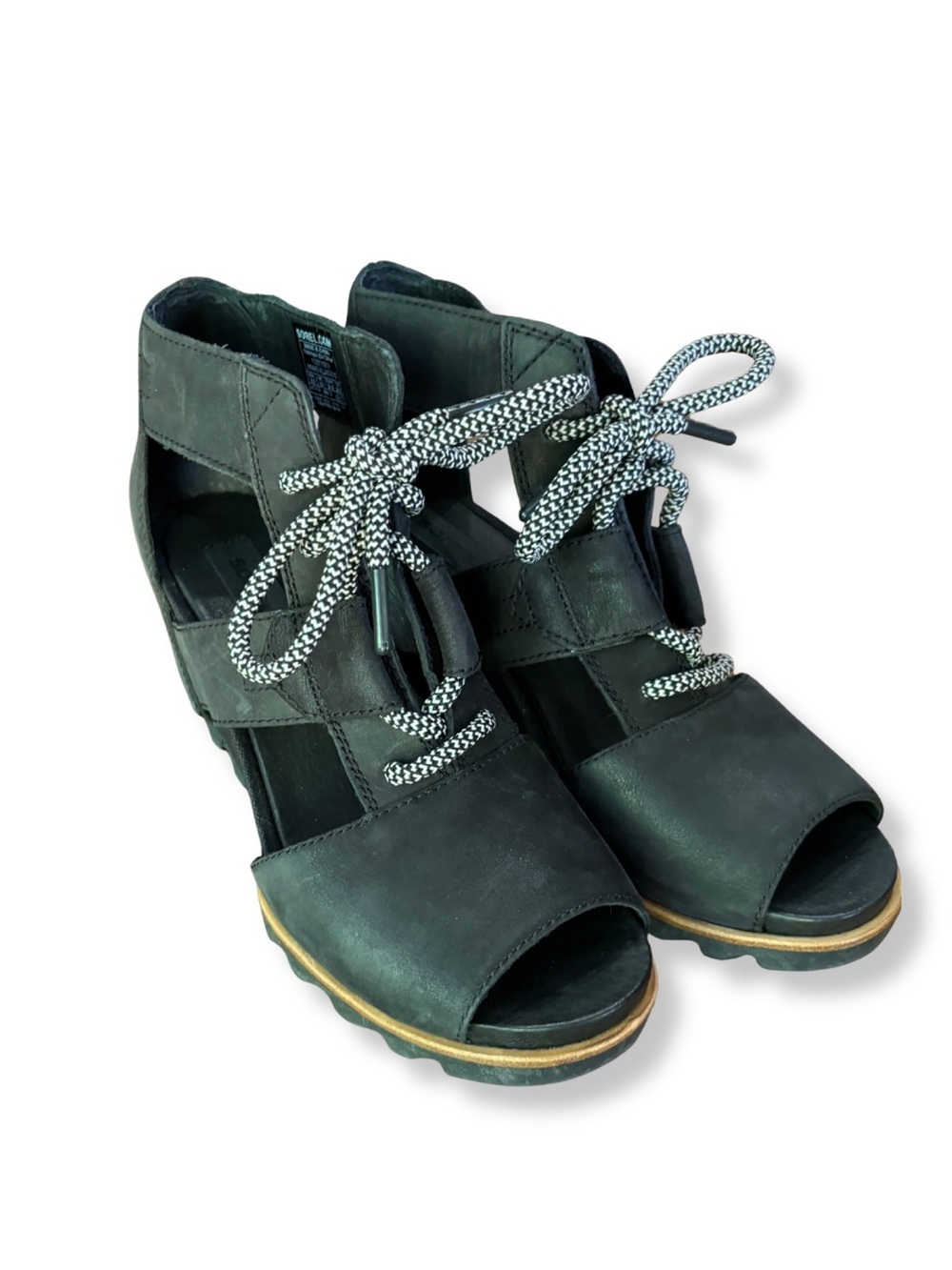 Sorel Joanie Lace Wedge Sandals 8.5 Black Leather